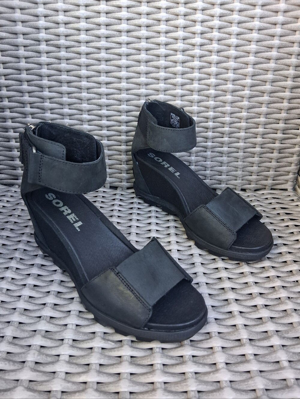 Sorel Black & Gray Ankle-Strap Wedge Sandals